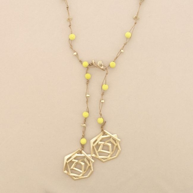 METAL DOUBLE SPIRAL BRAIDED LAVA BEADS LONG NECKLACE