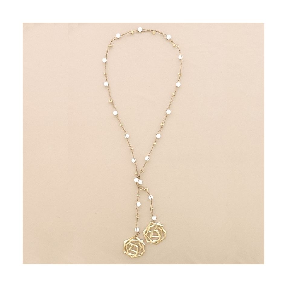 COLLAR LARGO CUENTAS LAVAS TRENZADAS DOBLE ESPIRAL METAL