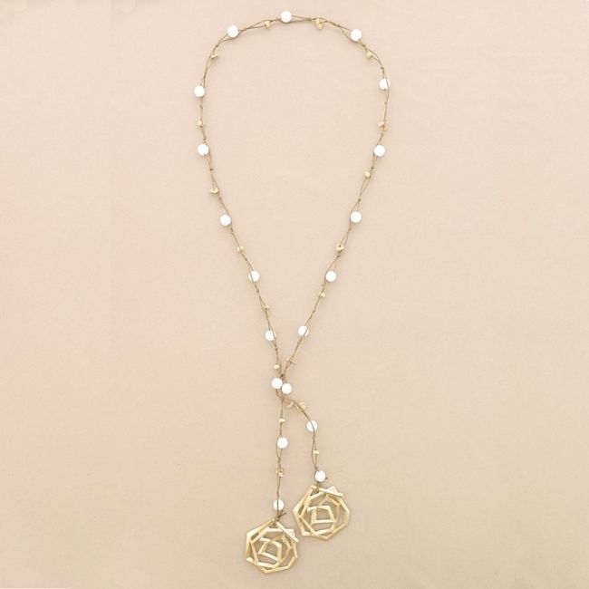 METAL DOUBLE SPIRAL BRAIDED LAVA BEADS LONG NECKLACE