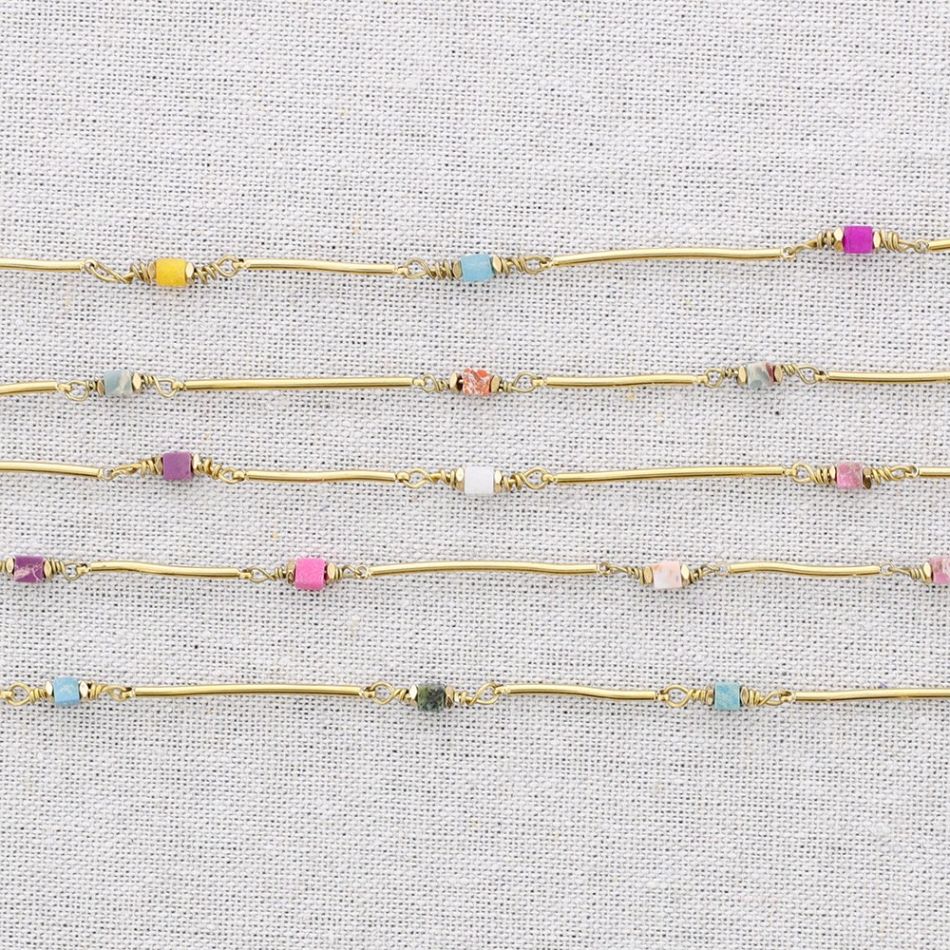 STEEL NECKLACE IRREGULAR TUBES SQUARE STONES
