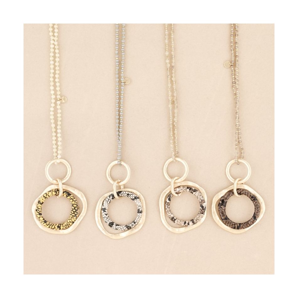 LONG CRYSTAL NECKLACE PYTHON METAL RING PENDANT