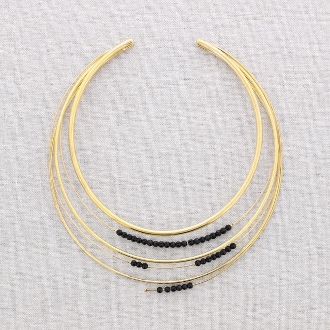 STEEL NECKLACE SEVERAL ROWS FACETED CRYSTALS