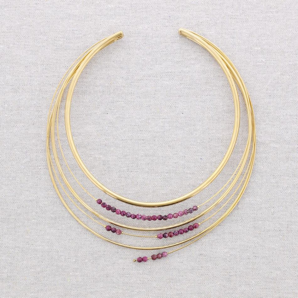 STEEL NECKLACE SEVERAL ROWS FACETED CRYSTALS