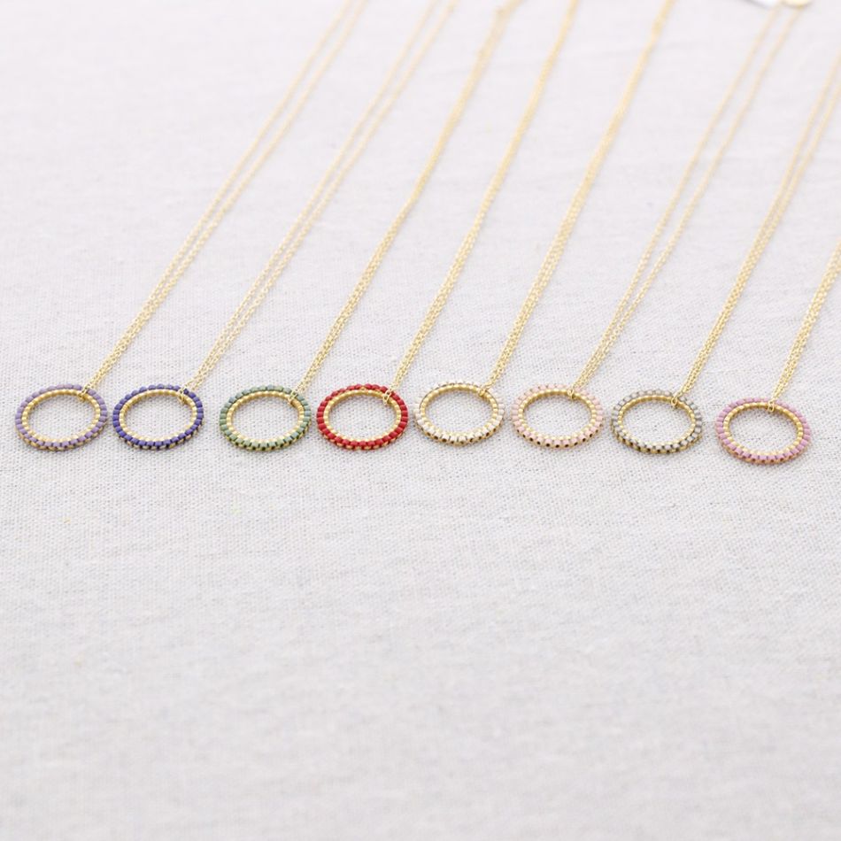 MIYUKI CIRCLE PENDANT STEEL NECKLACE