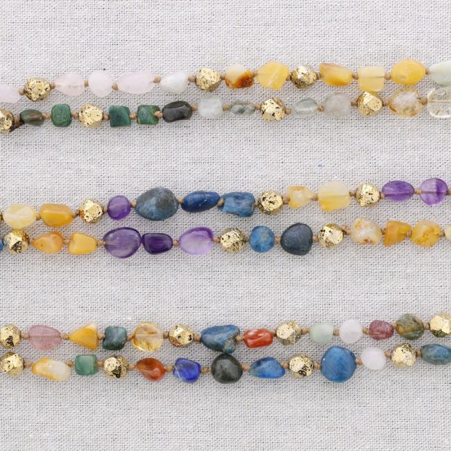 LONG STEEL NECKLACE KNOTS STONES