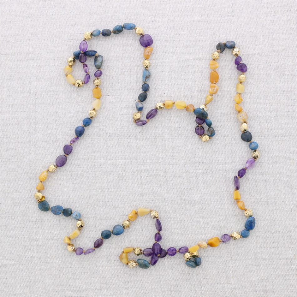 LONG STEEL NECKLACE KNOTS STONES