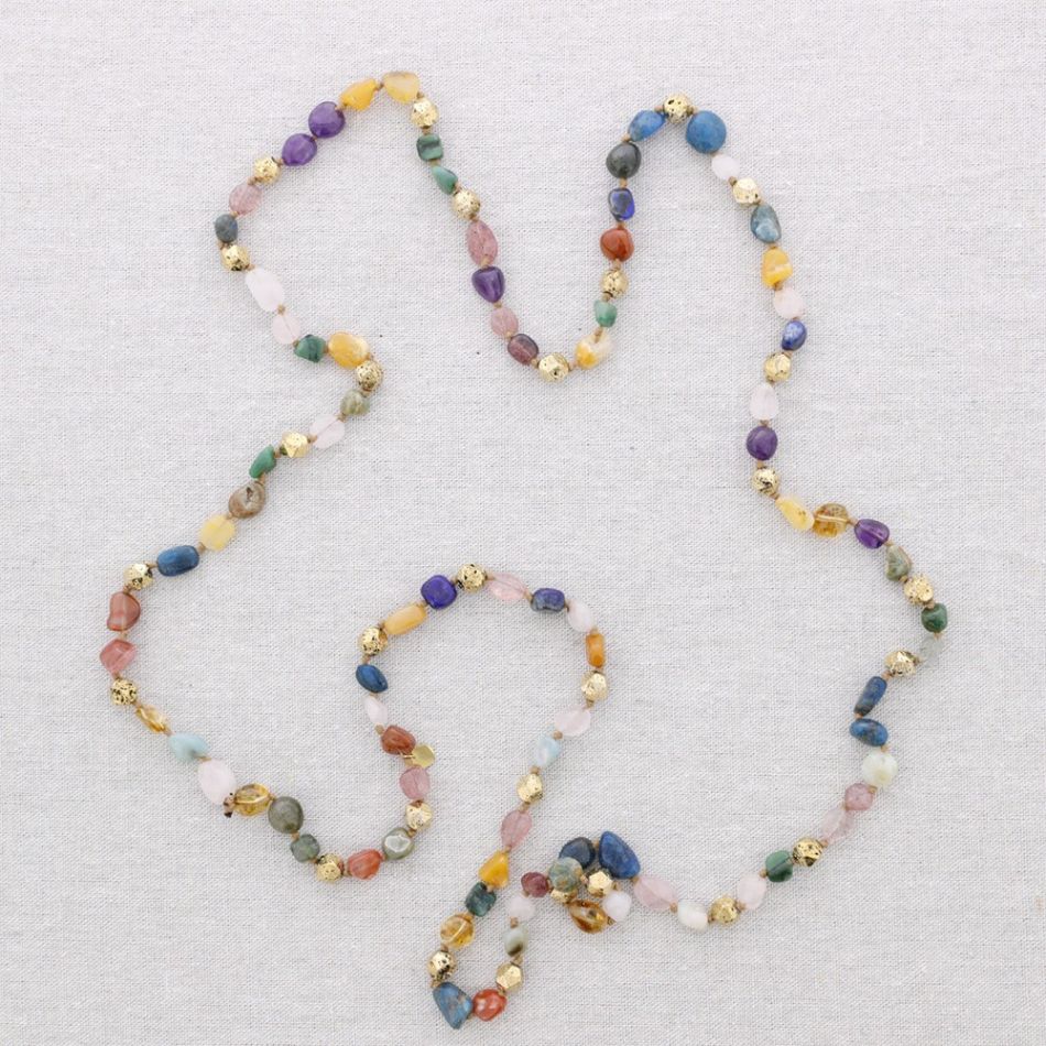 LONG STEEL NECKLACE KNOTS STONES