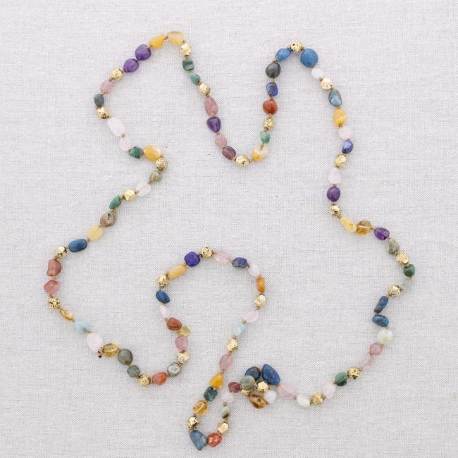 LONG STEEL NECKLACE KNOTS STONES