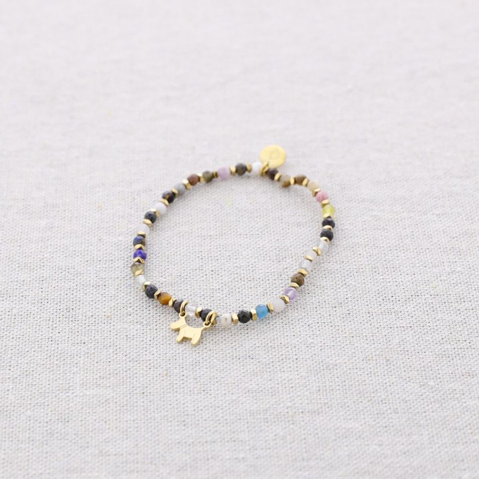 ELASTIC STEEL BEADED PUPPY PENDANT BRACELET