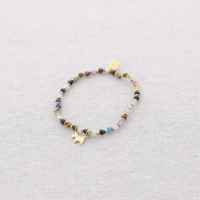 ELASTIC STEEL BEADED PUPPY PENDANT BRACELET