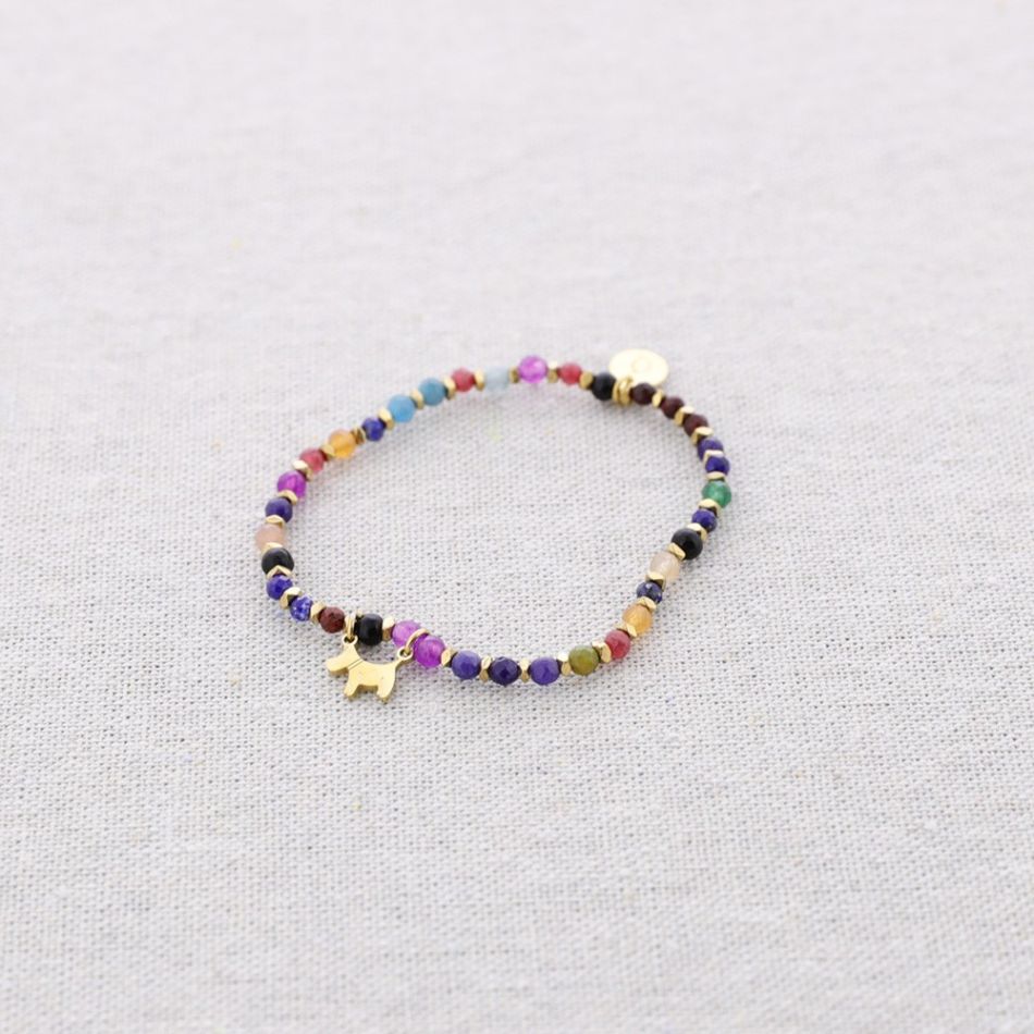 ELASTIC STEEL BEADED PUPPY PENDANT BRACELET