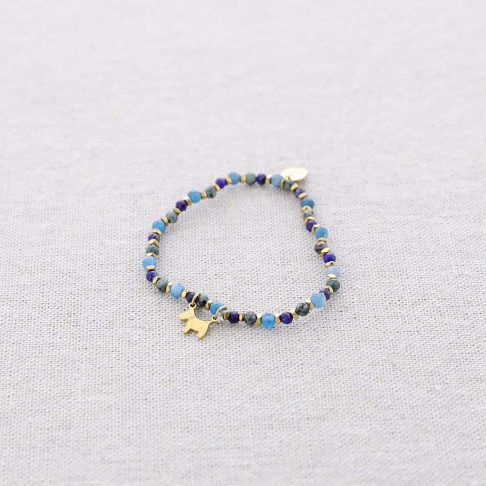 ELASTIC STEEL BEADED PUPPY PENDANT BRACELET