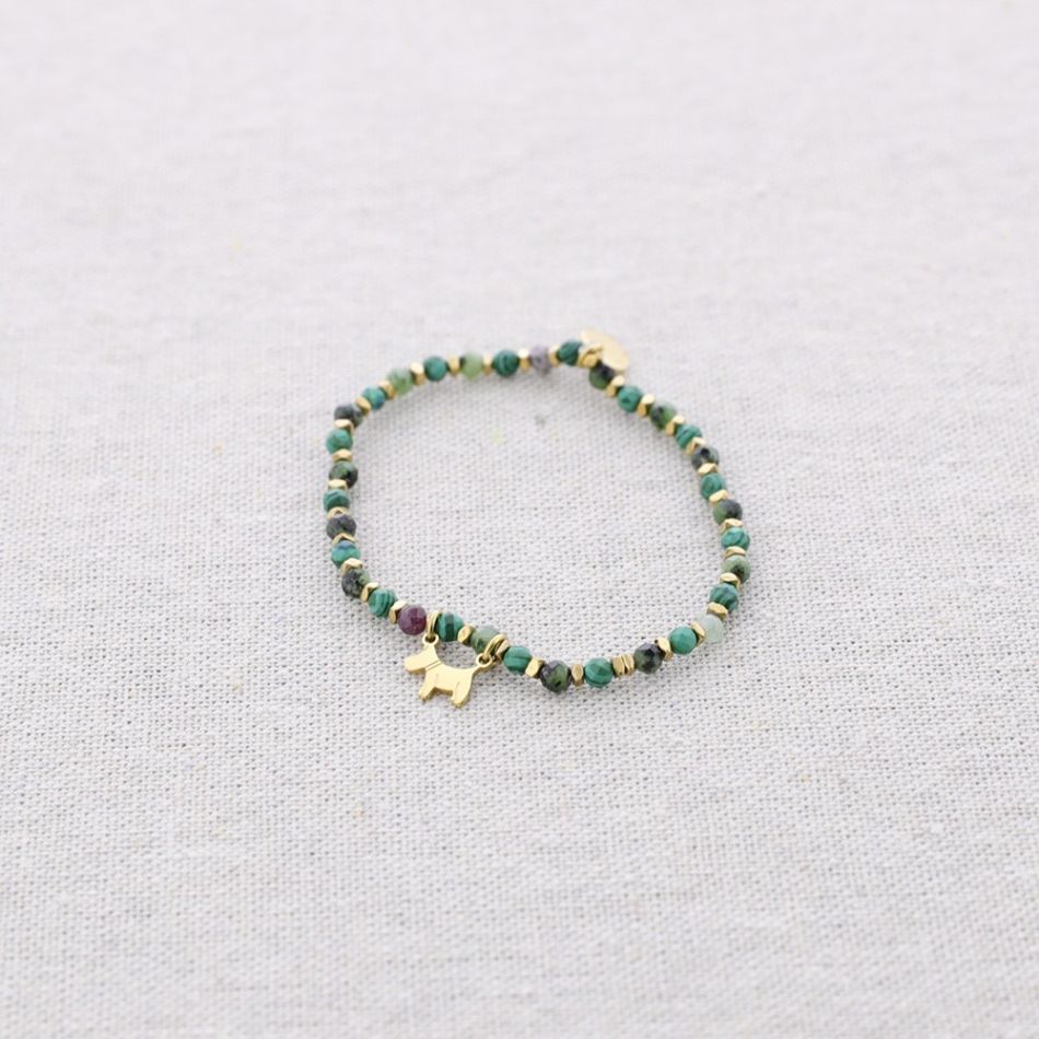 ELASTIC STEEL BEADED PUPPY PENDANT BRACELET