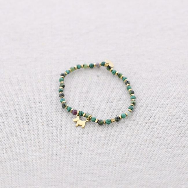 ELASTIC STEEL BEADED PUPPY PENDANT BRACELET
