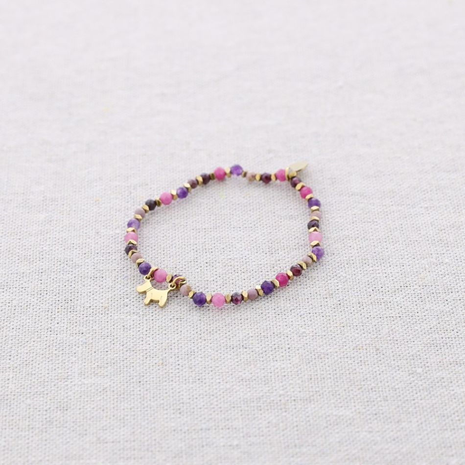 ELASTIC STEEL BEADED PUPPY PENDANT BRACELET