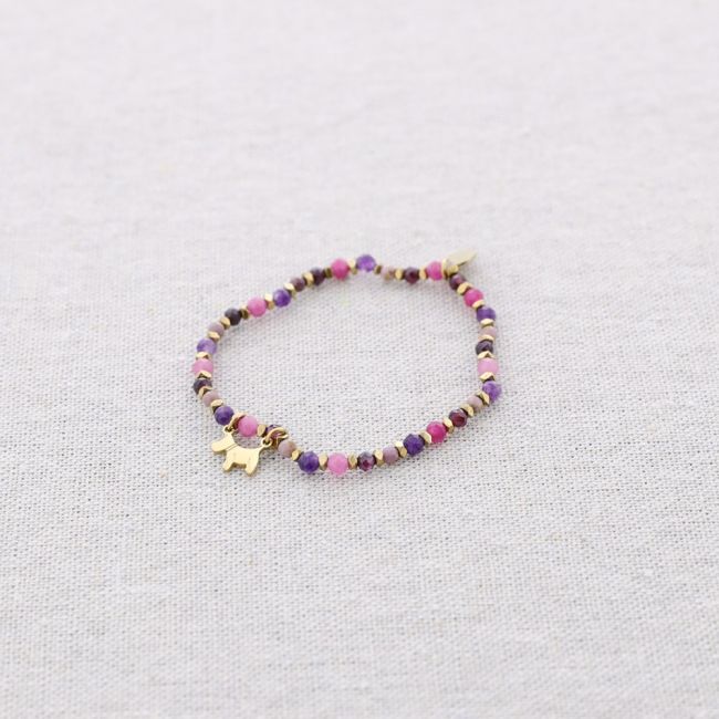 ELASTIC STEEL BEADED PUPPY PENDANT BRACELET