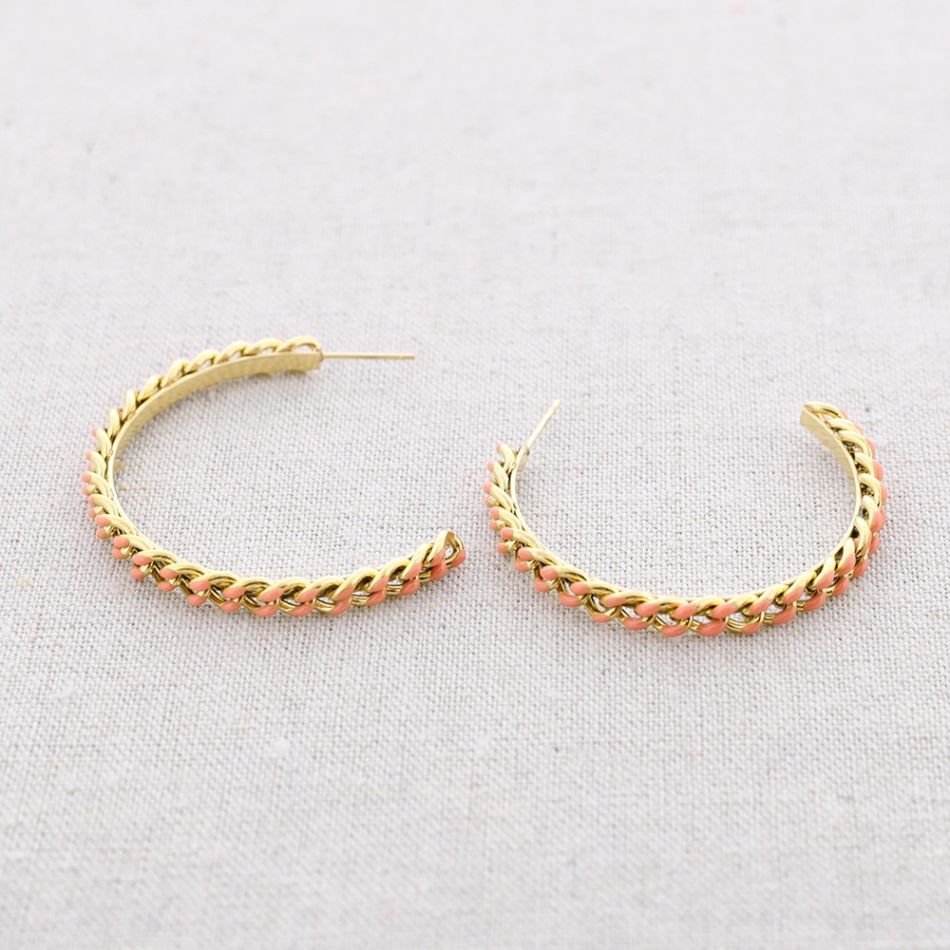 STEEL ENAMEL BRAIDED HOOP EARRINGS