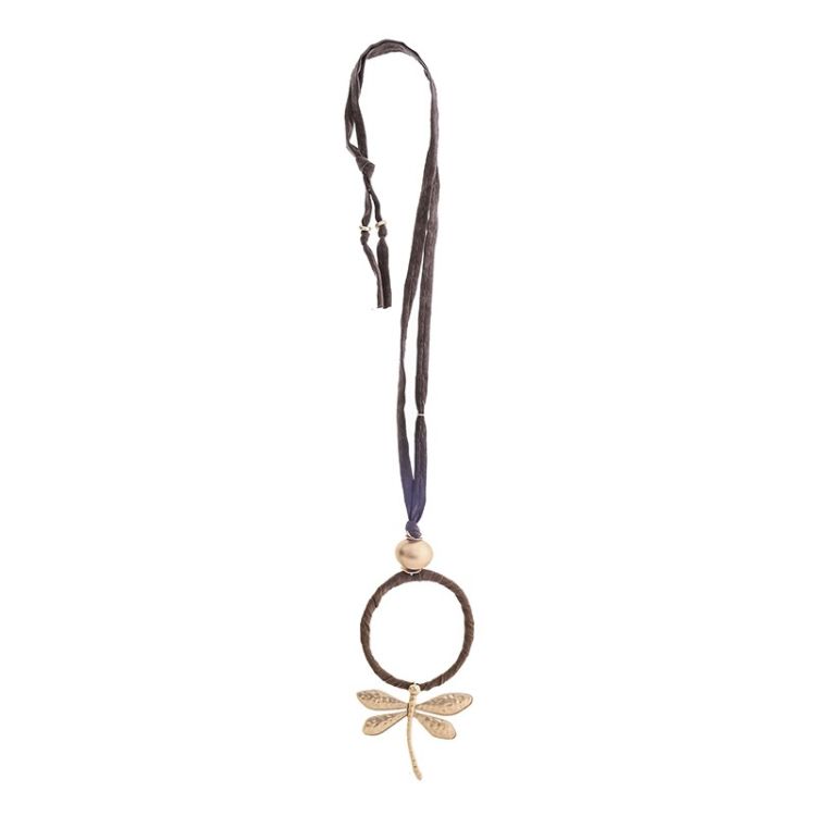METAL DRAGONFLY PENDANT LONG TUBE NECKLACE