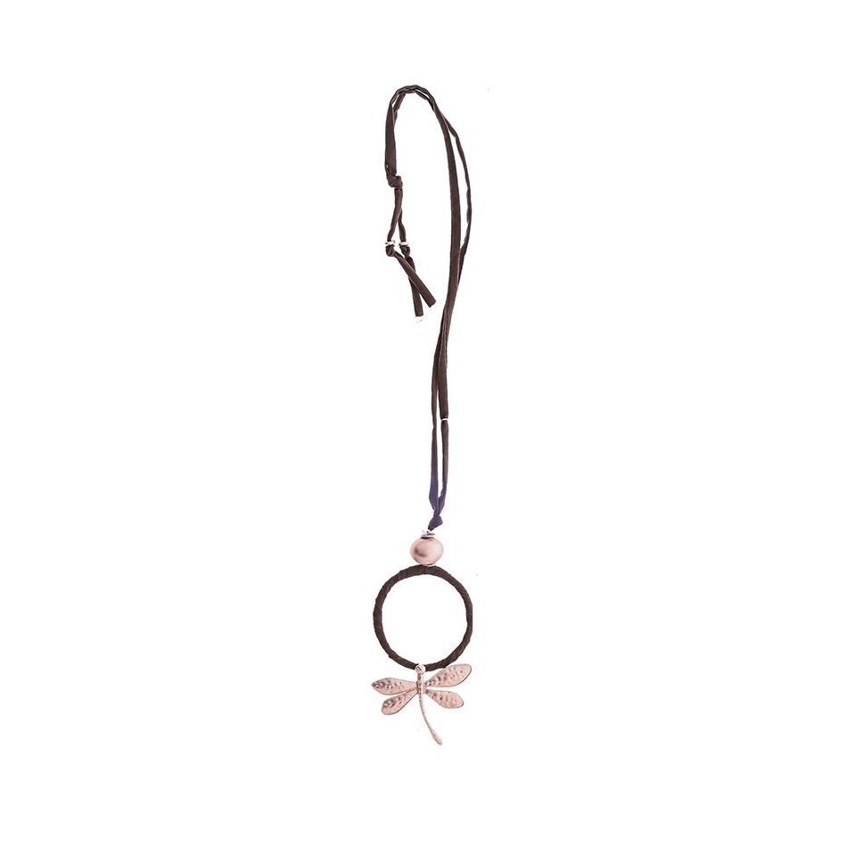 COLLAR LARGO TUBO LAZO COLGANTE LIBÉLULA METAL