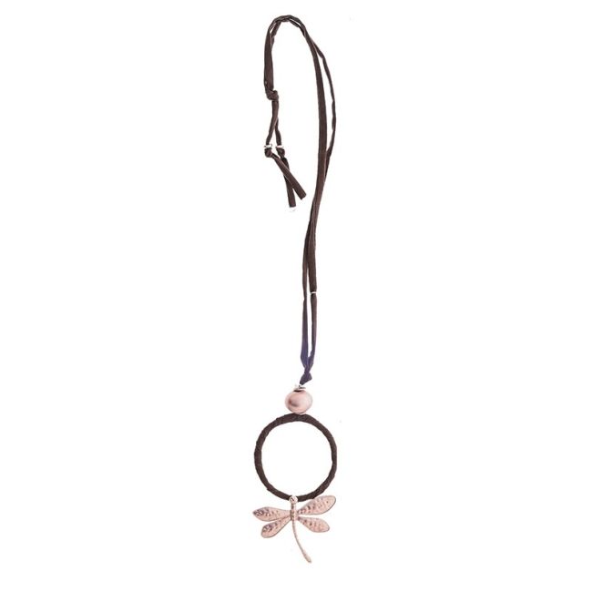 METAL DRAGONFLY PENDANT LONG TUBE NECKLACE