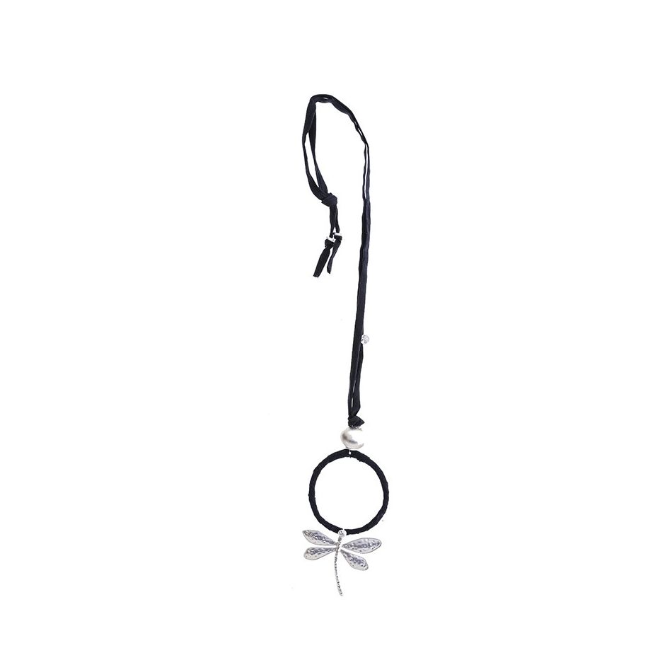 COLLAR LARGO TUBO LAZO COLGANTE LIBÉLULA METAL