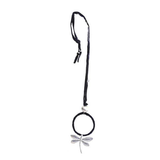 METAL DRAGONFLY PENDANT LONG TUBE NECKLACE