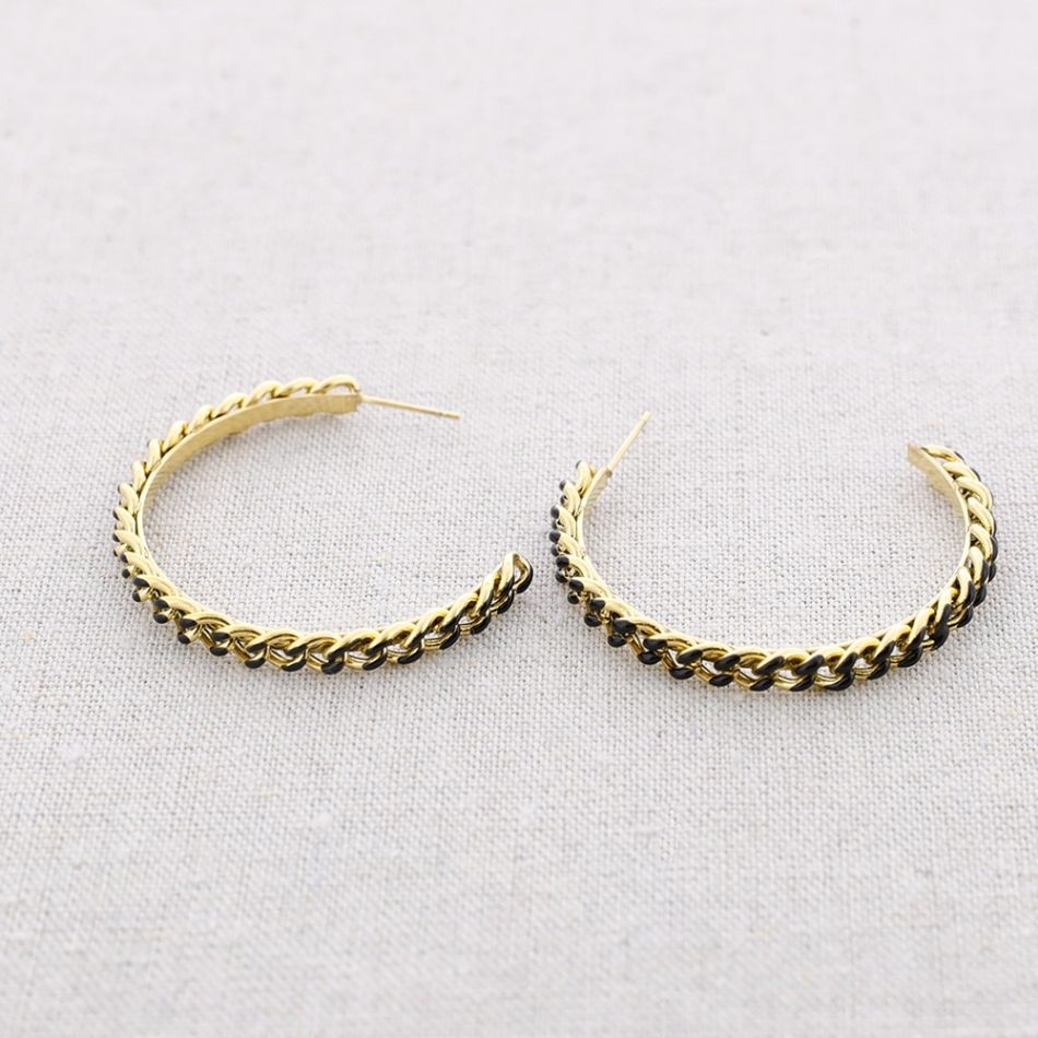 STEEL ENAMEL BRAIDED HOOP EARRINGS