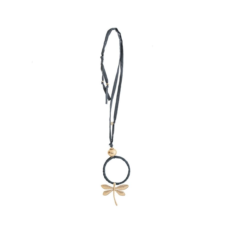 METAL DRAGONFLY PENDANT LONG TUBE NECKLACE