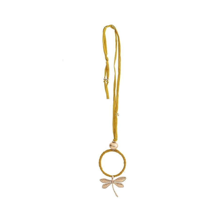 METAL DRAGONFLY PENDANT LONG TUBE NECKLACE
