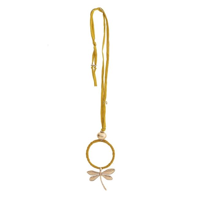 COLLAR LARGO TUBO LAZO COLGANTE LIBÉLULA METAL