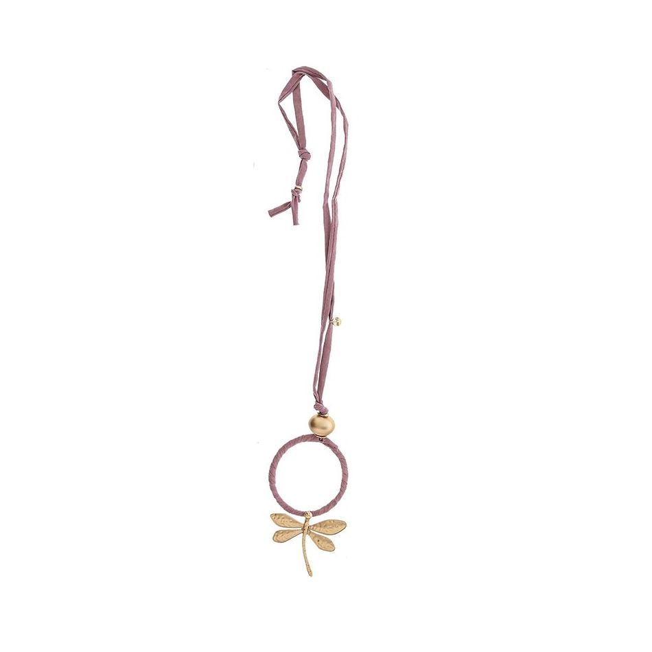 COLLAR LARGO TUBO LAZO COLGANTE LIBÉLULA METAL