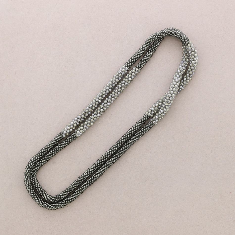 TWO-TONE LONG NECKLACE WITH FACETED CRYSTALS
