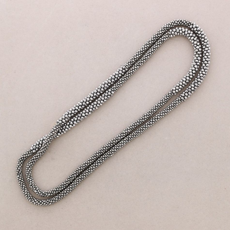 TWO-TONE LONG NECKLACE WITH FACETED CRYSTALS