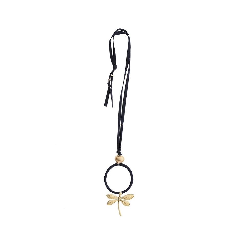 COLLAR LARGO TUBO LAZO COLGANTE LIBÉLULA METAL
