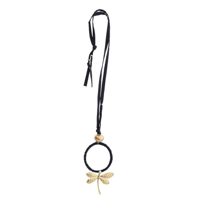 COLLAR LARGO TUBO LAZO COLGANTE LIBÉLULA METAL