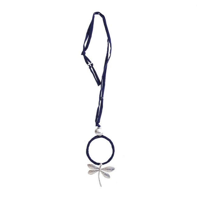 METAL DRAGONFLY PENDANT LONG TUBE NECKLACE