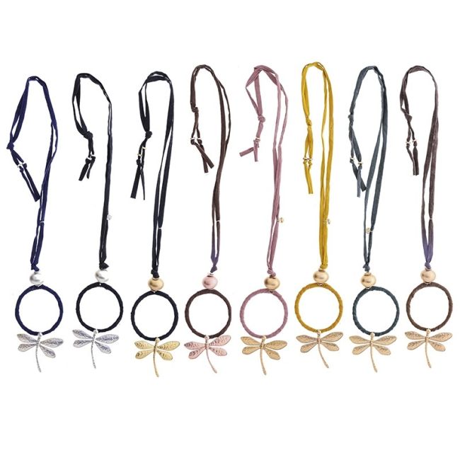 METAL DRAGONFLY PENDANT LONG TUBE NECKLACE