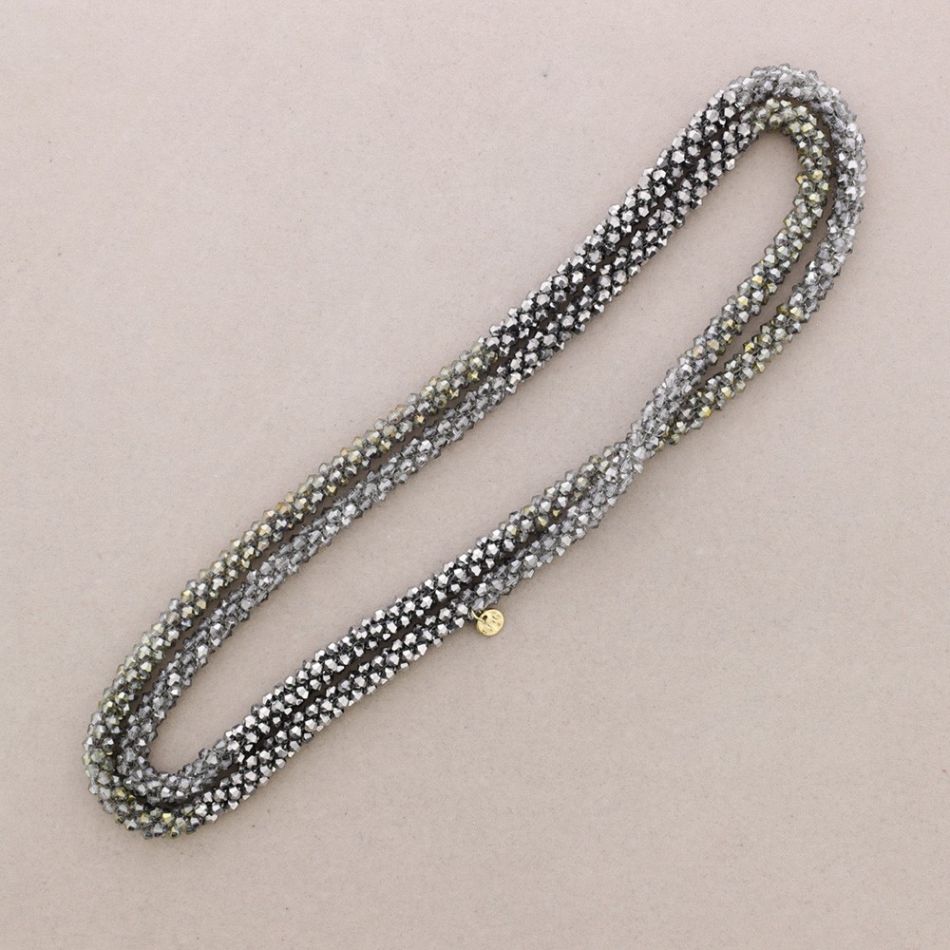 TWO-TONE LONG NECKLACE WITH FACETED CRYSTALS