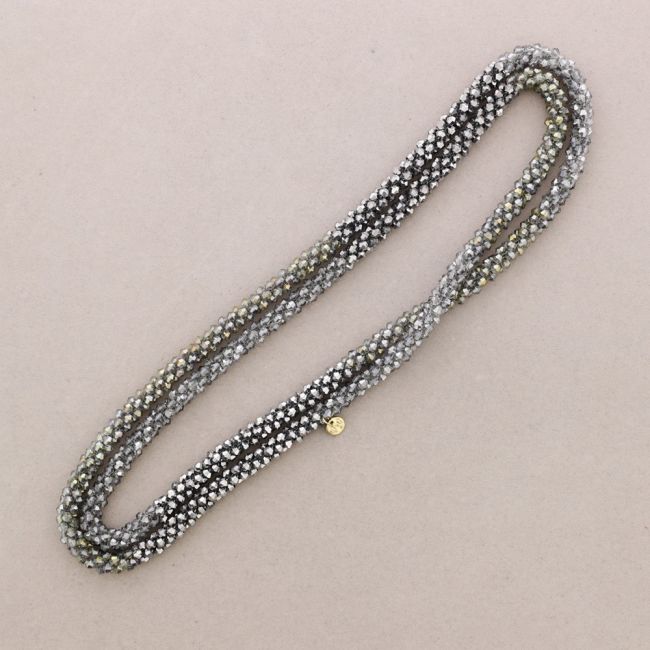 TWO-TONE LONG NECKLACE WITH FACETED CRYSTALS