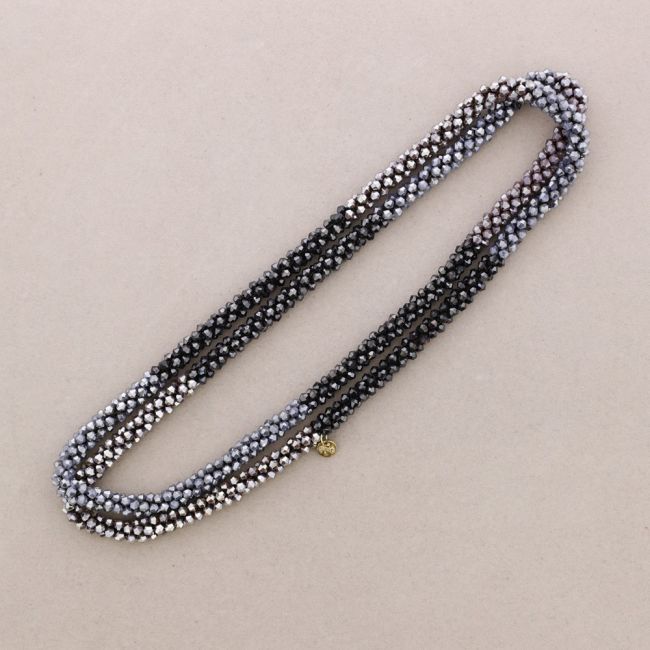 TWO-TONE LONG NECKLACE WITH FACETED CRYSTALS