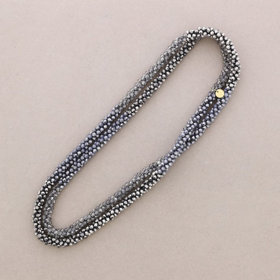 TWO-TONE LONG NECKLACE WITH FACETED CRYSTALS