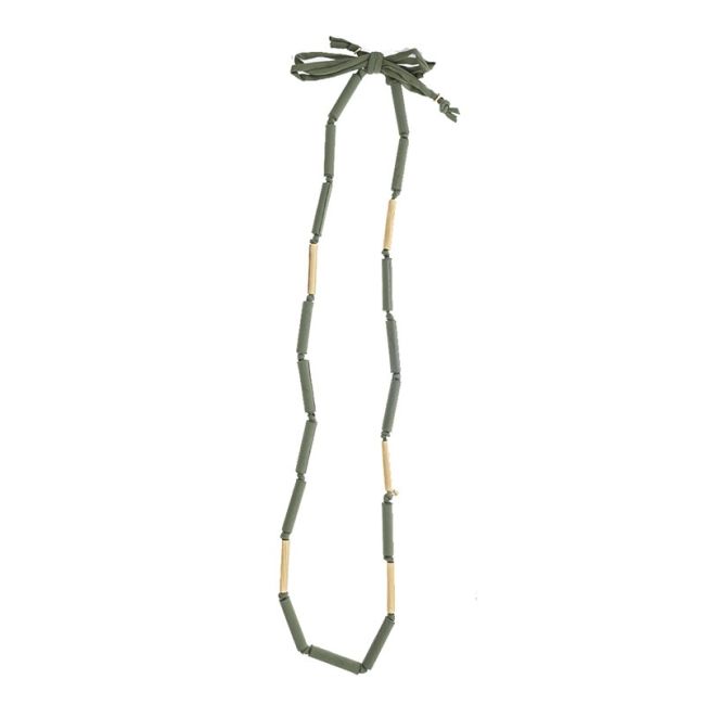 LONG TUBE NECKLACE WITH METAL BEADS