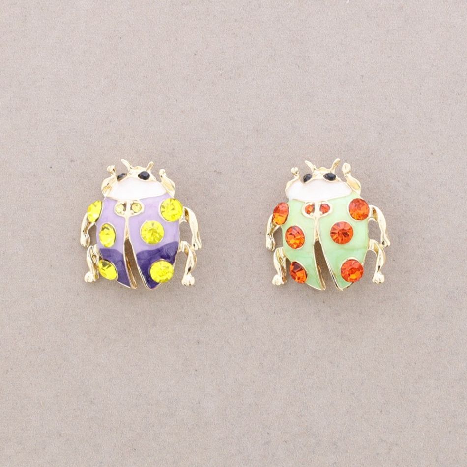 BROCHE DOBLE MARIQUITA METAL ESMALTE CRISTALES