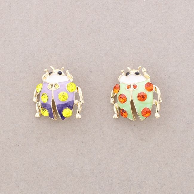 BROCHE DOBLE MARIQUITA METAL ESMALTE CRISTALES