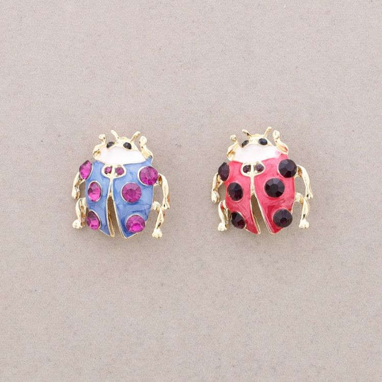 BROCHE DOBLE MARIQUITA METAL ESMALTE CRISTALES