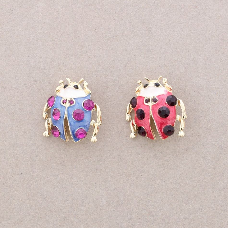 BROCHE DOBLE MARIQUITA METAL ESMALTE CRISTALES