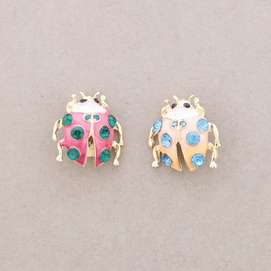 BROCHE DOBLE MARIQUITA METAL ESMALTE CRISTALES