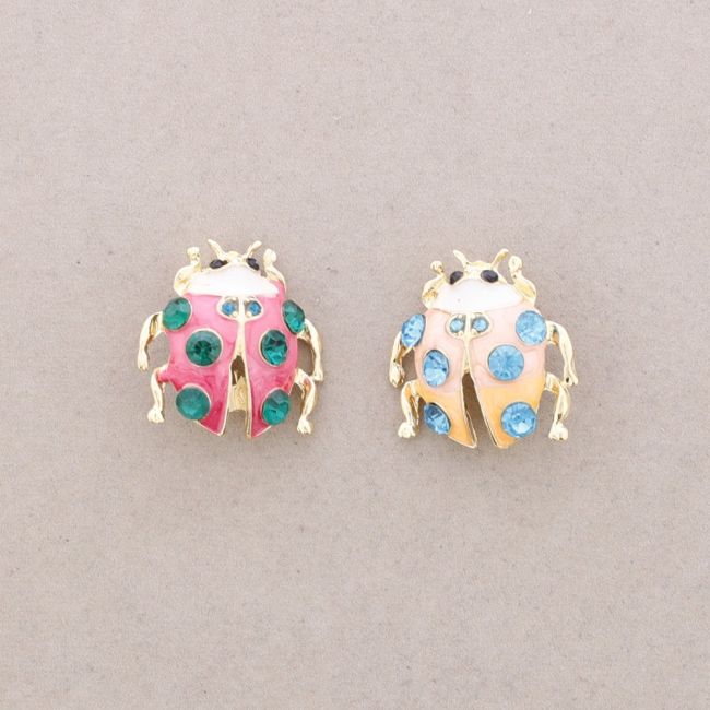 BROCHE DOBLE MARIQUITA METAL ESMALTE CRISTALES