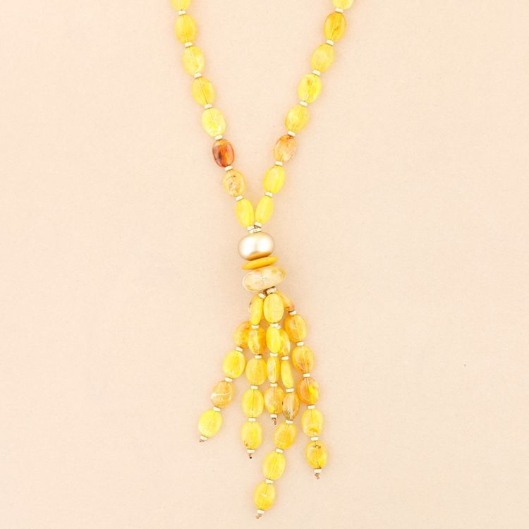 LONG PENDANT NECKLACE WITH STRIPS OF RESIN BEADS