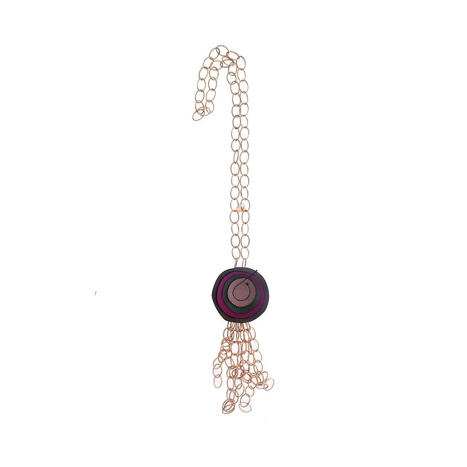 COLLAR LARGO COLGANTE FLOR IMITACIÓN CUERO FLECO CADENA